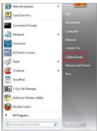 Internet Explorer Tota Term Pro Command Prompt Notepad Wisehook IsChart Console Paint CCleaner WordPad 7-Zip File Manager EnGenus Wireless Utility Mozilla Firefox All Programs Search programs and files SQLA Documents Computer Network Connect To Control Panel Devices and Printers Run...