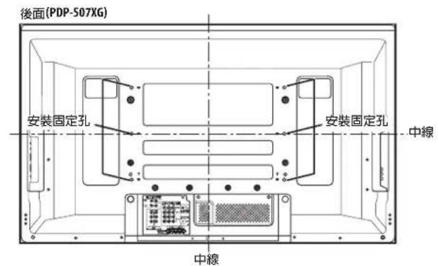 後面(PDP-507XG) 安裝固定孔 安裝固定孔 中線 中線