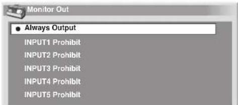 Monitor Out ● Always Output INPUT1 Prohibit INPUT2 Prohibit INPUT3 Prohibit INPUT4 Prohibit INPUT5 Prohibit