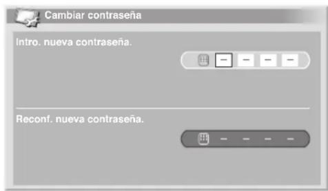 Cambiar contraseña Intro. nueva contraseña. Reconf. nueva contraseña.