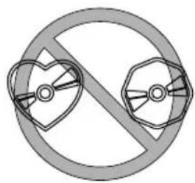 Prohibition sign with crossed-out heart and gear symbols inside a circle