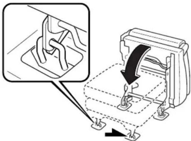 Technical diagram showing a mechanical assembly with a magnified inset view of a component being inserted into a housing.