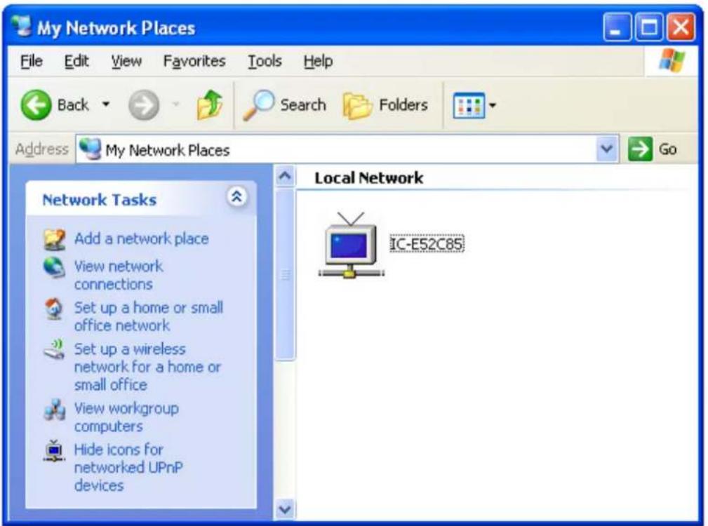 My Network Places File Edit View Favorites Tools Help Back Search Folders Address My Network Places Go Network Tasks Add a network place View network connections Set up a home or small office network Set up a wireless network for a home or small office View workgroup computers Hide icons for networked UPnP devices Local Network IC-E52C85