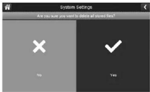System Settings Are you sure you want to delete all stored files? No Yes