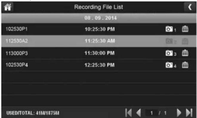 Recording File List 08.09.2014 102530P1 10:25:30 PM 112530A2 11:25:30 AM 113000P3 11:30:00 PM 102530P4 12:25:30 PM USED/TOTAL: 41M/1875M