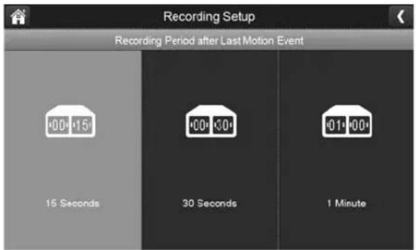 Recording Setup Recording Period after Last Motion Event 15 Seconds 30 Seconds 1 Minute