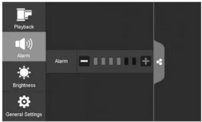 Playback Alarm Alarm Brightness General Settings