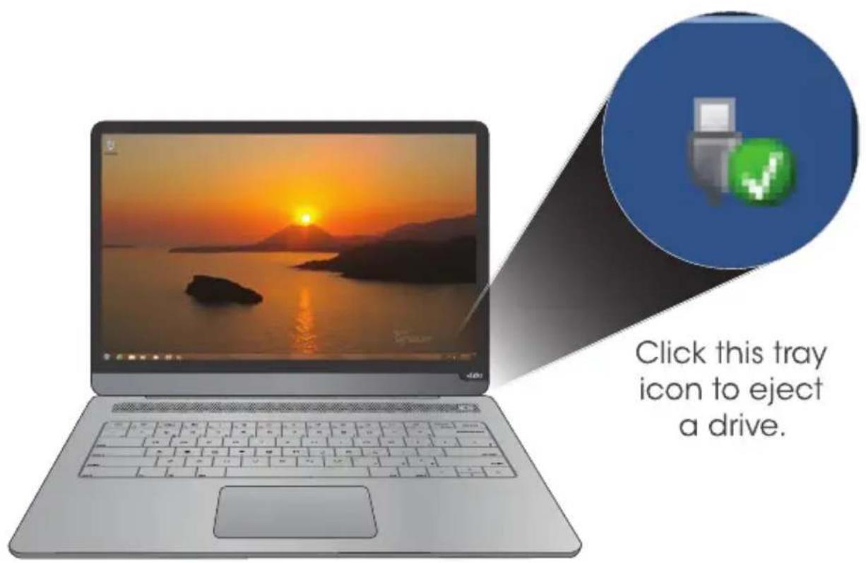 Click this tray icon to eject a drive.