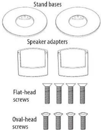 Stand bases Speaker adapters Flat-head screws Oval-head screws