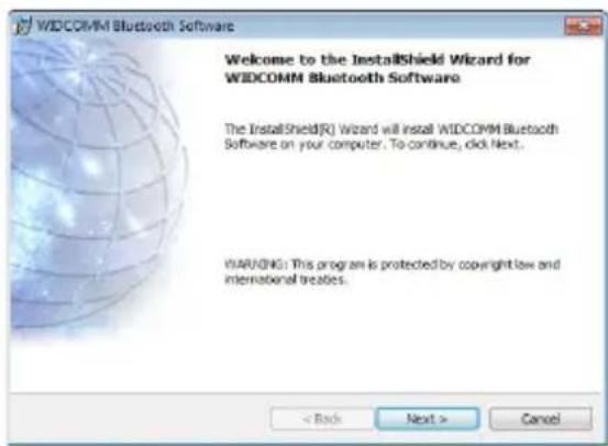 WIDCOMM Bluetooth Software Welcome to the InstallShield Wizard for WIDCOMM Bluetooth Software The InstallShield(R) Wizard will install WIDCOMM Bluetooth Software on your computer. To continue, click Next. WARNING: This program is protected by copyright law and international treaties.