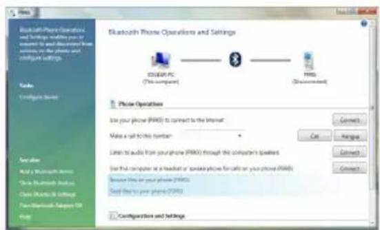 Bluetooth Phone Operations and Settings enables you to support to and download from mails on the phone and configure settings. Radio Configure Books Scan Use disk ACM by Bluetooth Devices Drive Bluetooth Devices Close Bluetooth Windows Take Bluetooth System 10 Help Bluetooth Phone Operations and Settings EDUER PC (This computer) PRG (Environment) Phone Operations Use your phone (PRG) to connect to the Internet: Make a call-to-file number - Listen to audio from your phone (PRG) through this computer's speakers Use that computer at a breakfast or telephone phone for calls or your phone (PRG) Remove lines to your phone (PRG) Send lines to your phone (PRG) Configuration and Settings