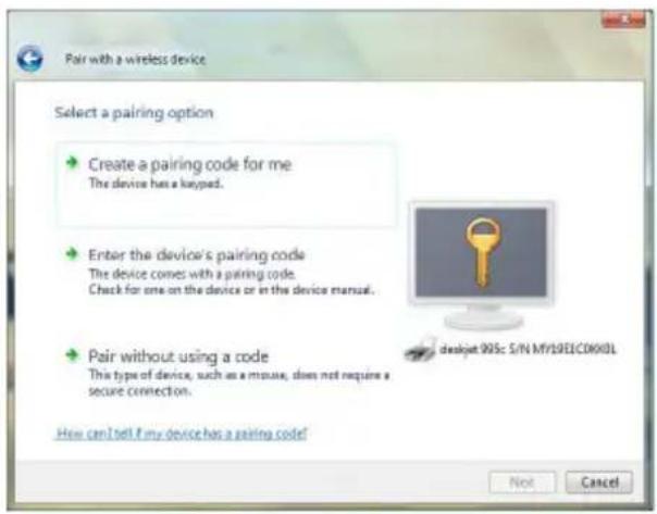 Pair with a wireless device Select a pairing option Create a pairing code for me The device has a keypad. Enter the device's pairing code The device comes with a pairing code. Check for one on the device or in the device manual. Pair without using a code This type of device, such as a mouse, does not require a secure connection. How can I tell if my device has a pairing code? Next Cancel
