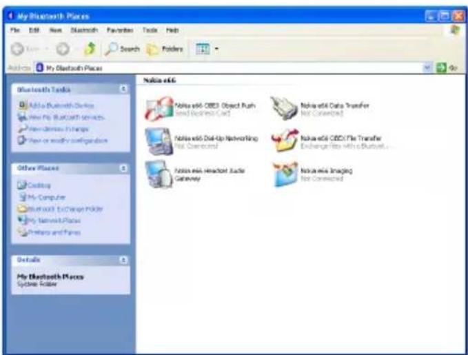 My Bluetooth Places File Edit New Bluetooth Favorites Tools Help Add to "My Bluetooth Places" Bluetooth Topics Add to Bluetooth Devices New My Bluetooth Services New Devices in Range New or more's configuration Other Places Coding My Computer Bluetooth Exchange Manager My Network Places Preters and Frames Details My Bluetooth Places System Folder Notice addG Notice add OBS Object Push Read (Copyright Card) Notice add Data Transfer Not Connected Notice add Do-Up Networking Not Connected Notice add OBS File Transfer Exchange files with a Bluetooth... Notice add Headset Audio Cathaway Notice add Imaging Not Connected
