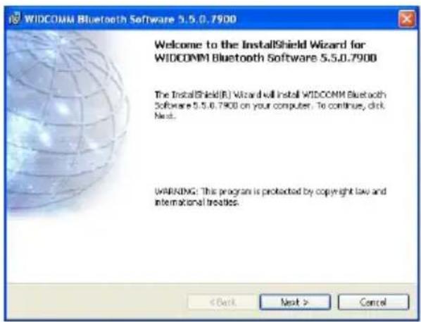 WIDCOMM Bluetooth Software 5.5.0.7900 Welcome to the InstallShield Wizard for WIDCOMM Bluetooth Software 5.5.0.7900 The InstallShield(R) Wizard will install WIDCOMM Bluetooth Software 5.5.0.7900 on your computer. To continue, click. Next. WARNING: This program is protected by copyright law and international treaties.