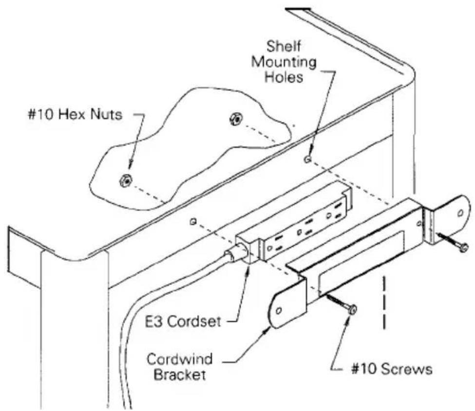 #10 Hex Nuts Shelf Mounting Holes E3 Cordset Cordwind Bracket #10 Screws