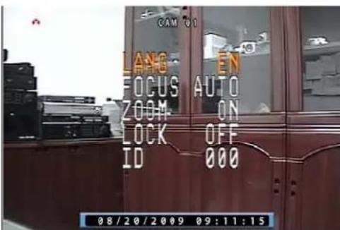 CAM 00 LANG EN OCUS AUTO ZOOM ON LOCK OFF ID 000 08/20/2009 09:11:15