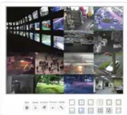 Screenshot of a surveillance camera interface with multiple video thumbnails and Chinese text labels at the bottom.