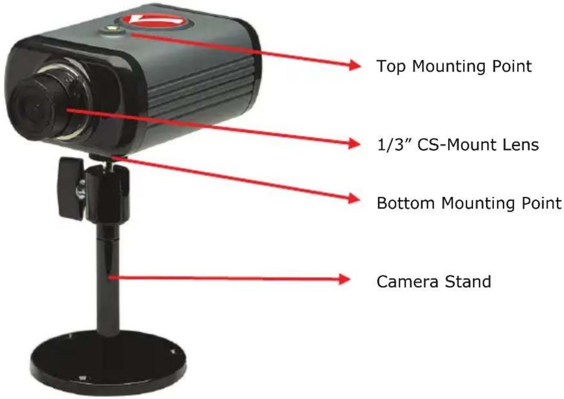 Top Mounting Point 1/3" CS-Mount Lens Bottom Mounting Point Camera Stand
