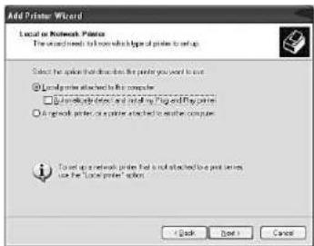Add Printer Wizard Local or Network Printer The second edition will now include the printer to setup Select the option that defines the printer you want to use ● Local printer attached to this computer □ Internal device and other print and print machines ○ Internal printer on a printer attached to a…