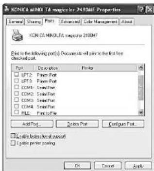KONICA MINOLTA magulator 740MF Properties Current Share Fort Advanced Cable Management About KONICA MINOLTA magulator 260MF Port to the following port(s) Documents will pin to the first line checked port. Port Description Prints LPT2 Power Port LPT3 Power Port COM1 Small Port COM2 Small Port COM3 Sm…