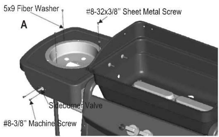 5x9 Fiber Washer #8-32x3/8" Sheet Metal Screw A Sideburner Valve #8-3/8" Machine Screw