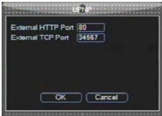 UPNP External HTTP Port 80 External TCP Port 34567 OK Cancel