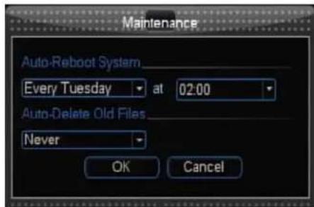 Maintenance Auto-Reboot System_ Every Tuesday at 02:00 Auto-Delete Old Files_ Never OK Cancel