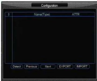 Configuration Name(Type) ATTR Detect Previous Next EXPORT IMPORT