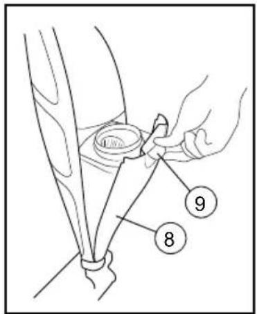 Medical diagram showing a surgical procedure with labeled parts 8 and 9, likely for surgery or laparoscopic examination.
