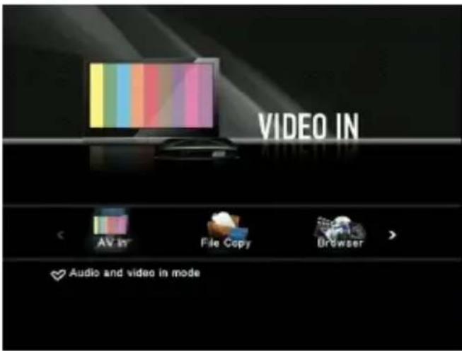 VIDEO IN AV in File Copy Browser Audio and video in mode