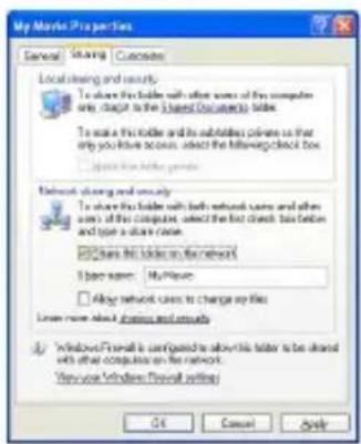 My Market Properties General Sharing Customize Local sharing and security To share this folder with other some of this computer only access to the (aspable) network folder. To make this folder and its substitutes private so that any you have access, select the following: check box Select from the following options Network sharing and security To share this folder with both network users and others some of this computer, select the first class. This version and type a share code. □ Does this folder on the network □ Page name: MyPhone □ All your network uses to change up files Lower more about sharing and security *Windows desktop is configured to about this folder to be shared with other computers on the network. *Services desktop desktop setting OK Cancel Apply