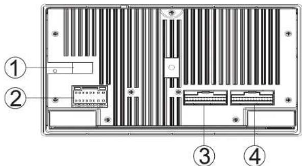 Diagram of an internal computer drive rear panel with labeled ports and connectors
