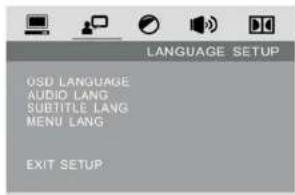 LANGUAGE SETUP OSD LANGUAGE AUDIO LANG SUBTITLE LANG MENU LANG EXIT SETUP