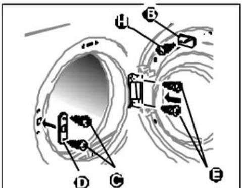 Diagram of a tunnel with labeled components A through H, showing directional flow paths and structural elements.