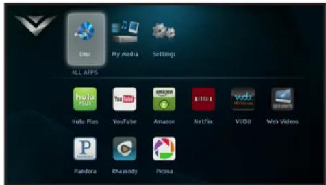 ALL AFPs Disc My Media Settings Hulu Plus YouTube Amazon Netflix ViDU Web Videos Pandora Rhaysody Picata