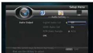 Setup Menu Audio Output English Audio Out HDMI Audio Out DCM Direct Sample OK