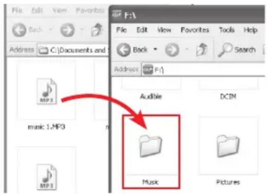 File Edit View Favorites Back Address C:\Documents and F:\ File Edit View Favorites Tools Help Back Search Address F:\ Audible DCIM music 1.MP3 Music Pictures