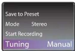Save to Preset Mode Stereo Start Recording Tuning Manual