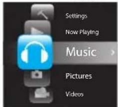 Settings Now Playing Music > Pictures Videos