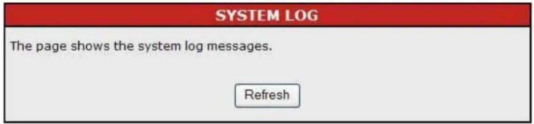 SYSTEM LOG The page shows the system log messages. Refresh