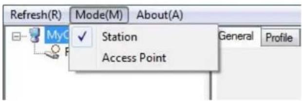 Refresh(R) Mode(M) About(A) MyC ✓ Station Access Point General Profile