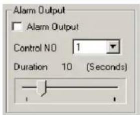 Alarm Output Alarm Output Control NO 1 Duration 10 (Seconds)