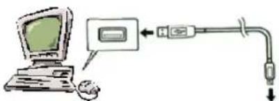Diagram showing computer connected via USB cable to a mouse and cable connector