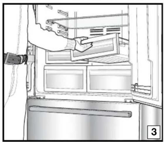 Interior view of a refrigerator showing the door, front panel, and side panels (no text or symbols visible)