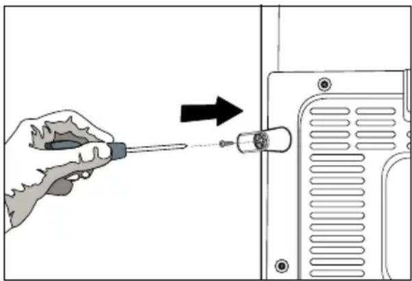 Illustration of a hand using a screwdriver to adjust or install a component on a device (no text or symbols visible).