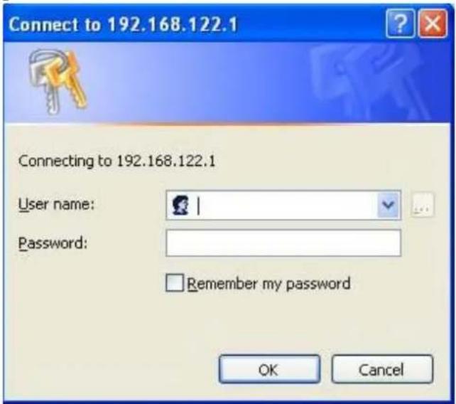 Connect to 192.168.122.1 Connecting to 192.168.122.1 User name: Password: Remember my password OK Cancel