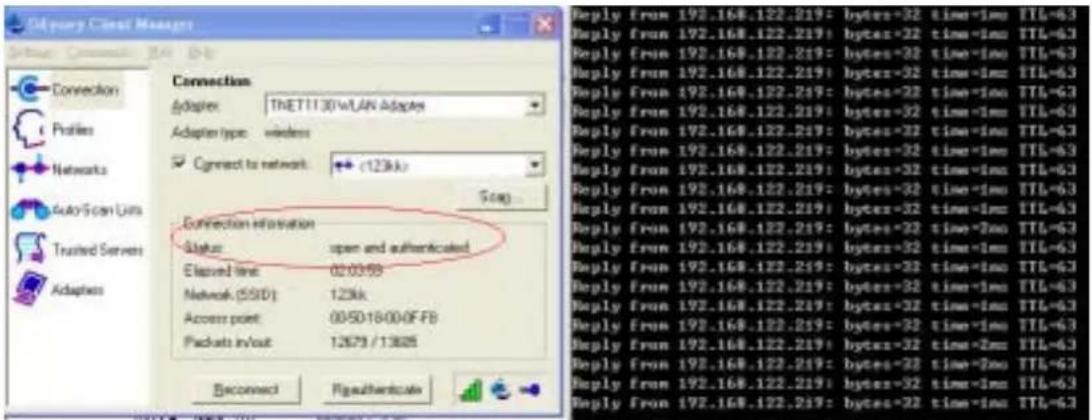 Adipory Cloud Manager Connection Adapier: TRET1130WLAN Adapies Adapier type: wireless Connect to network: <123k> Connection information Status: open and authenticated Elapsed line: 020059 Network (SSD): 123k Access point: 005018000F FB Packets in/out: 12673 / 13828 Beconnect Rgauthenticale Reply From 192.168.122.219 bytes+32 time=1ms TTL+63 Reply From 192.168.122.219 bytes+32 time=1ms TTL+63 Reply From 192.168.122.219 bytes+32 time=1ms TTL+63 Reply From 192.168.122.219 bytes+32 time=1ms TTL+63 Reply From 191.168.122.219 bytes+32 time=1ms TTL+63 Reply From 192.168.122.219 bytes+32 time=1ms TTL+63 Reply From 192.168.122.219 bytes+32 time=1ms TTL+63 Reply From 192.168.112.219 bytes+32 time=1ms TTL+63 Reply From 192.168.122.219 bytes+32 time=1ms TTL+63 Reply From 192.168.122.219 bytes+32 time=1ms TTL+63 Reply From 192.168.122.219 bytes-32 time=2ms TTL+63 Reply From 192.168.122.219 bytes+32 time=1ms TTL+63 Reply From 192.168.122.219 bytes+32 time=1ms TTL+63 Reply From 192.168.122.219 bytes+32 time=1ms TTL+63 Reply From 192.168.122.219 bytes+32 time=1ms TTL+63 Reply From 192.168.122.219 bytes+32 time=1ms TTL+63 Reply From 192.168.122.219 bytes+32 time=1ms TTL+63 Reply From 192.0000000000000000000000000000000000000000000000000000000000000000000000000000000000000000000000000000 Reply From 197.168.122.219 bytes+32 time=3ms TTL+63 Reply From 197.168.122.219 bytes+32 time=3ms TTL+63 Reply From 197.168.122.219 bytes+32 time=3ms TTL+63 Reply From 197.168.122.219 bytes+32 time=3ms TTL+63 Reply From 195.5455555555555555555555555555555555555555555555555555555555555555555555555555