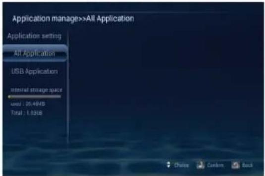 Application manage>>All Application Application setting All Application USB Application Internal storage space used : 26.49KB Total : 1.53KB