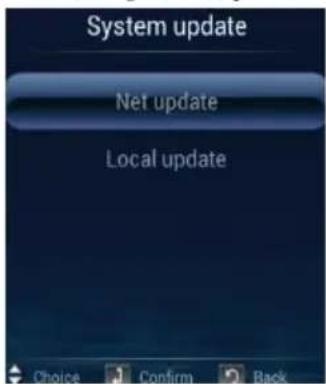 System update Net update Local update Choice Confirm Back