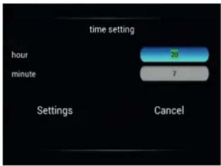 time setting hour 20 minute 7 Settings Cancel